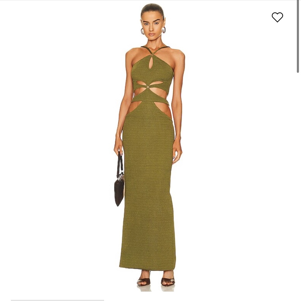 PatBO Asterisk Knit Dress Green Tan Halter Bodycon Dress